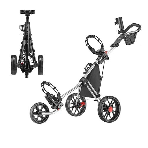 Caddytek CaddyLite 11.5 V3 3 Wheel Golf Push Cart - SuperLite Deluxe, Lightweight, Easy To Fold Caddy Cart Pushcart , Silver , 53.5 x 27 x 45"