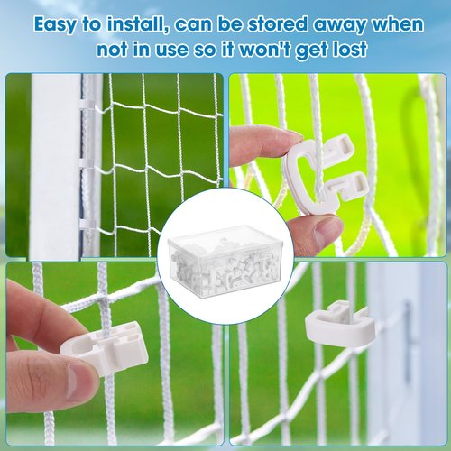 50 Pack Locking Soccer Goal Net Clips with Storage Box - Durable Plastic Football Net Fasteners, Universal Fit for Most Goals, Training & Replacement Accessories (White)