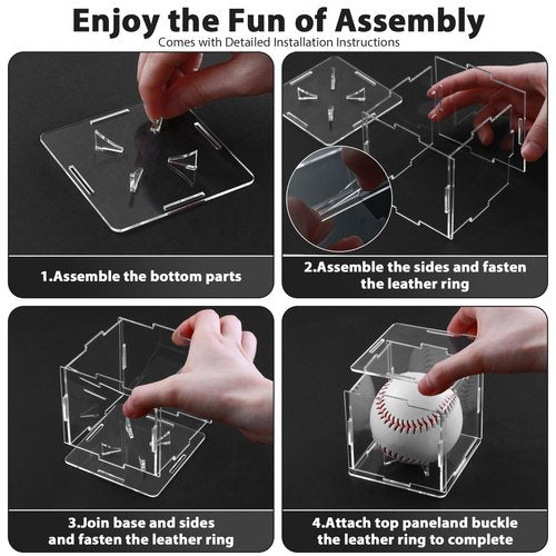 6 Pack Assembled Baseball Display Case, UV-Blocking Acrylic Baseball Holder Display Case, 3.2 Inch Cube Clear Softball Holder Box, Signed Baseballs Protector for Collectibles, Tennis Ball