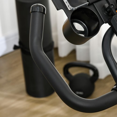 Soozier Exercise Bike, Flywheel Indoor Stationary Bike, Adjustable Height and Resistance, with LCD Monitor, Comfortable Seat Cushion, 264 lbs Capacity, Black and Red