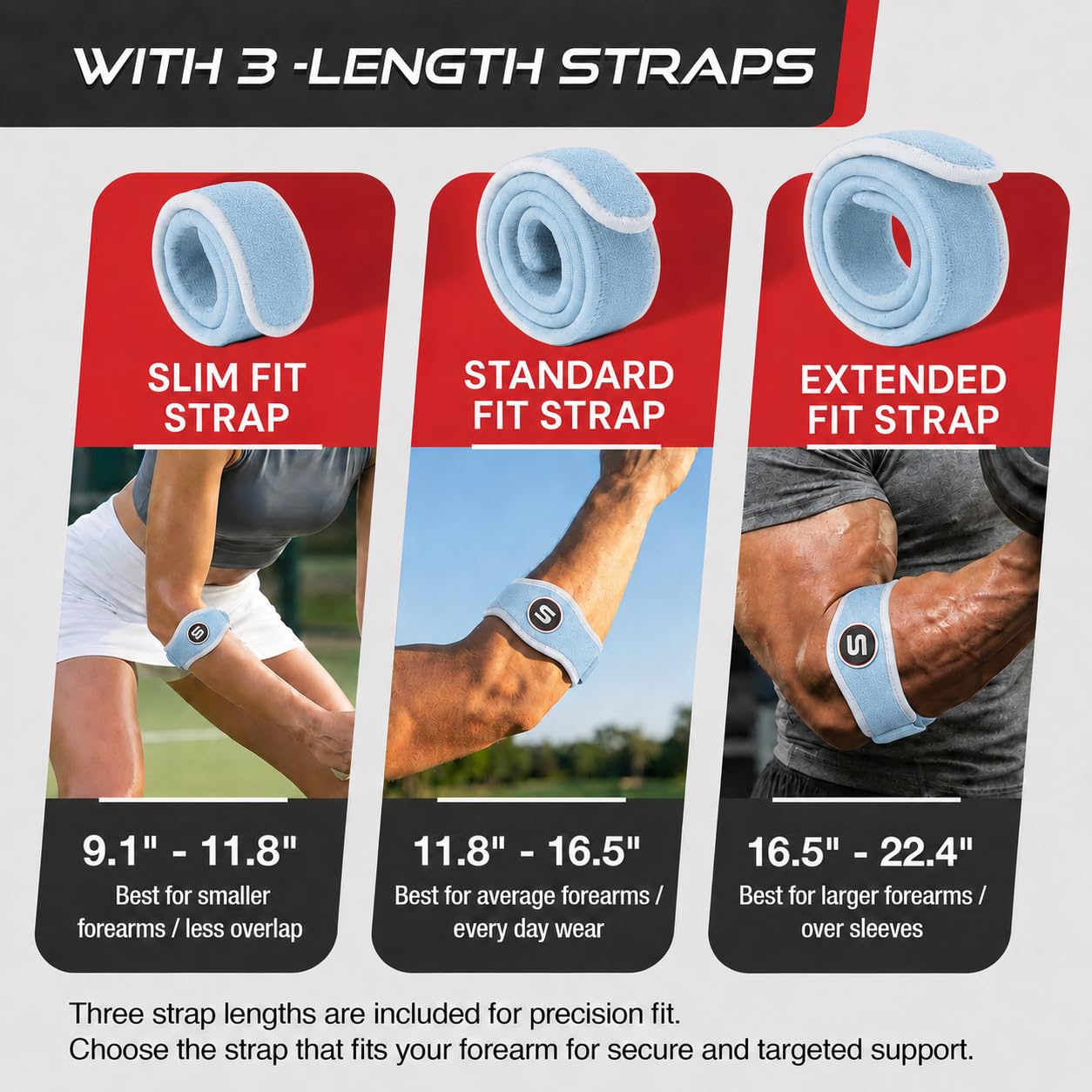 Sleeve Stars Tennis Elbow Brace for Men & Women, Elbow Brace for Tendonitis, Tennis Elbow Strap, Golfers Elbow Brace, Elbow Support Wrap for Tennis Elbow Relief, Fits 9"-23" (Pair/Light Blue)