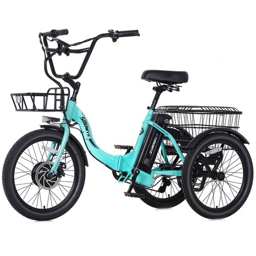 Soumye Electric Tricycle for Adults,20" Folding Electric Trike,3 Wheels Electric Bicycle Bikes, 350W Step-Thru Etrike with 374WH Removable Battery and Large Basket for Women Men