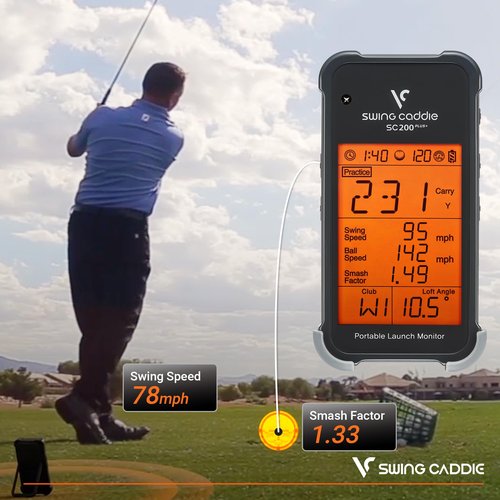 Voice Caddie SC200Plus Portable Golf Launch Monitor and Swing Analyzer with Real-Time Shot Data Tracking - 12-Hour Battery Life