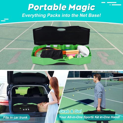 Portable Badminton Volleyball Tennis Net Set 3 in1 with1 Volleyball,2 Badminton Rackets,2 Tennis Rackets,1 Tennis Ball,8 Grip Tape,2 Shuttlecocks or Portable Storage Base,Backyard Beach Sports