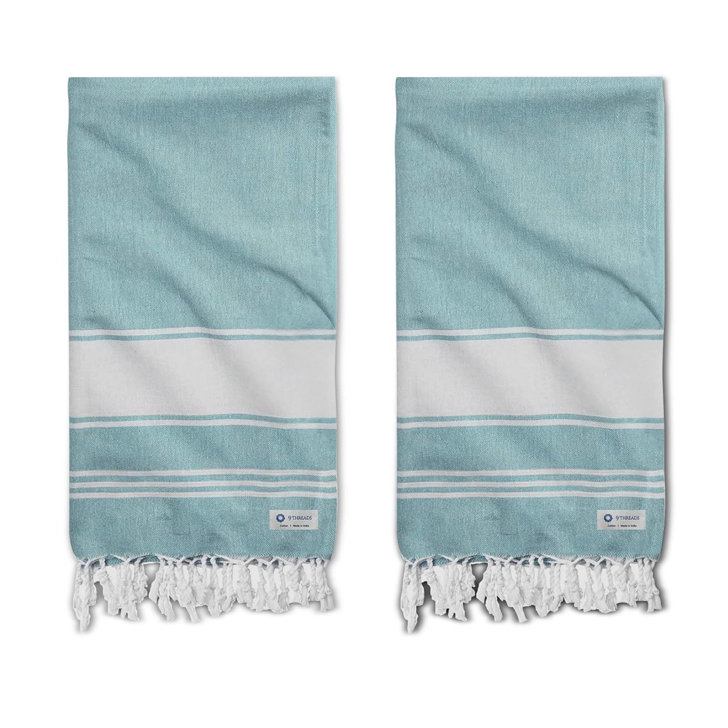 9Threads Cotton Turkish Beach Towel with Towels Oversized 36"x72" Pool Absorbent Extra Large Quick Dry Sand Travel Towel (Green, 2 Pack)