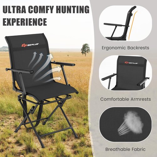 Goplus Hunting Chair, 360° Swivel Folding Hunting Blind Chair with Carrying Strap, 330LBS Capacity, Portable Deer Hunting Stool, Silent Ground Dove Hunting Chair