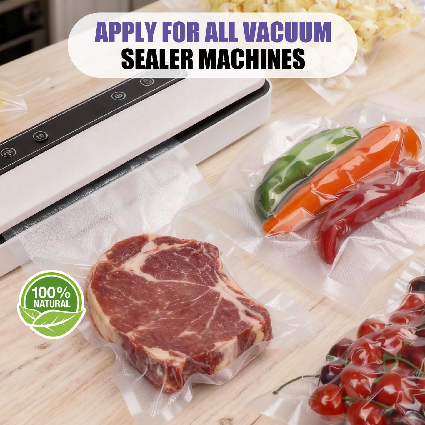 CAREGY Vacuum Sealer Bags 200 Quart 8" x 12" with BPA Free for Food Storage Meal Prep or Sous Vide
