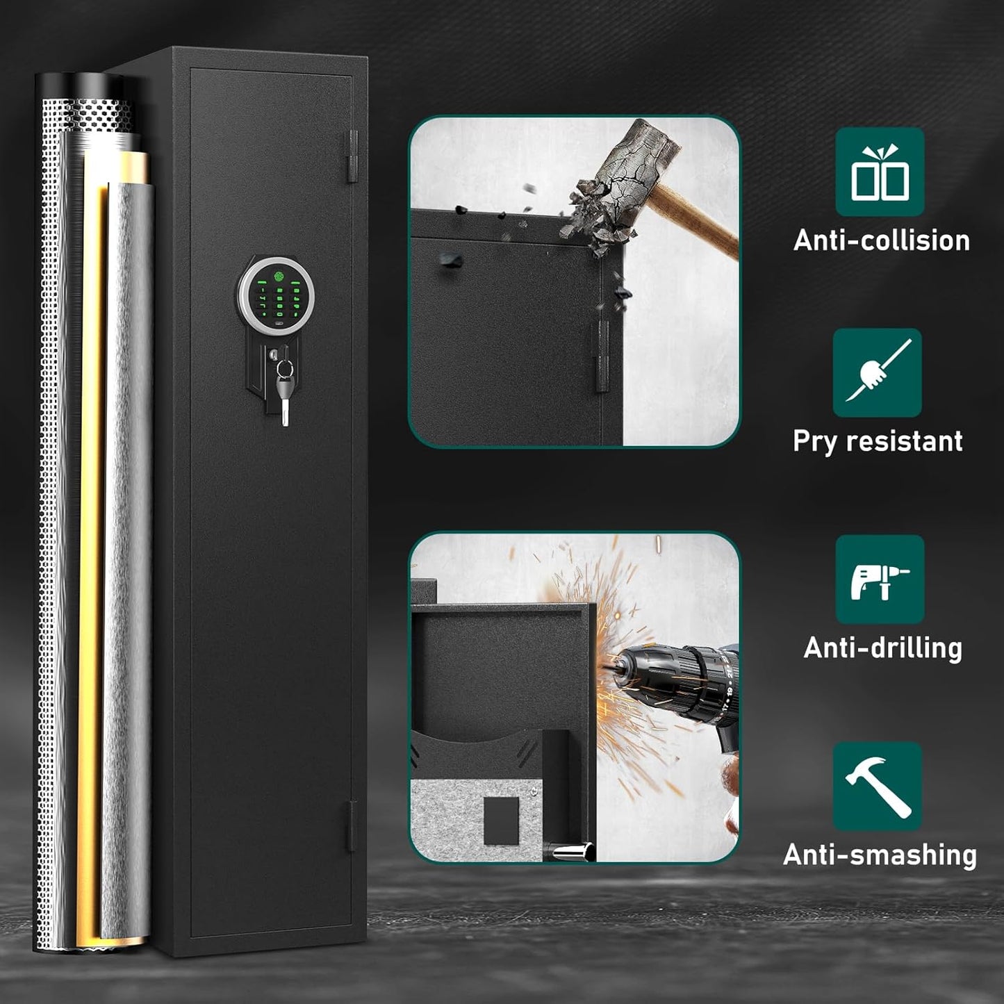 Kavey 5-8 Gun Safe, Long Gun Safe for Home Rifle and Pistols with Backlit Keypad, Quick Access Gun Cabinet with LED Light and Removable Shelf