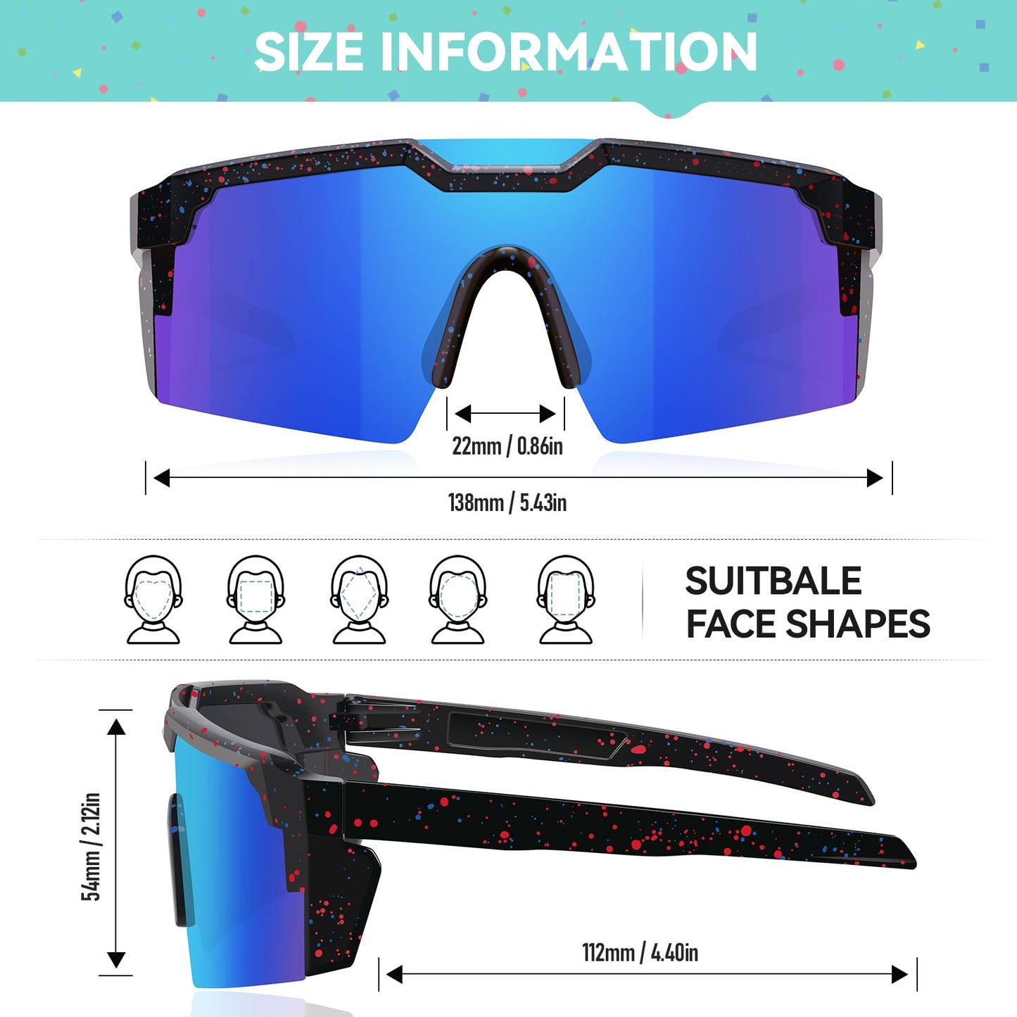 RSQQAV Kids Sunglasses Youth Baseball Sun Glasses for Boys Girls Cycling Sports UV Protection Goggles Ages 6-12