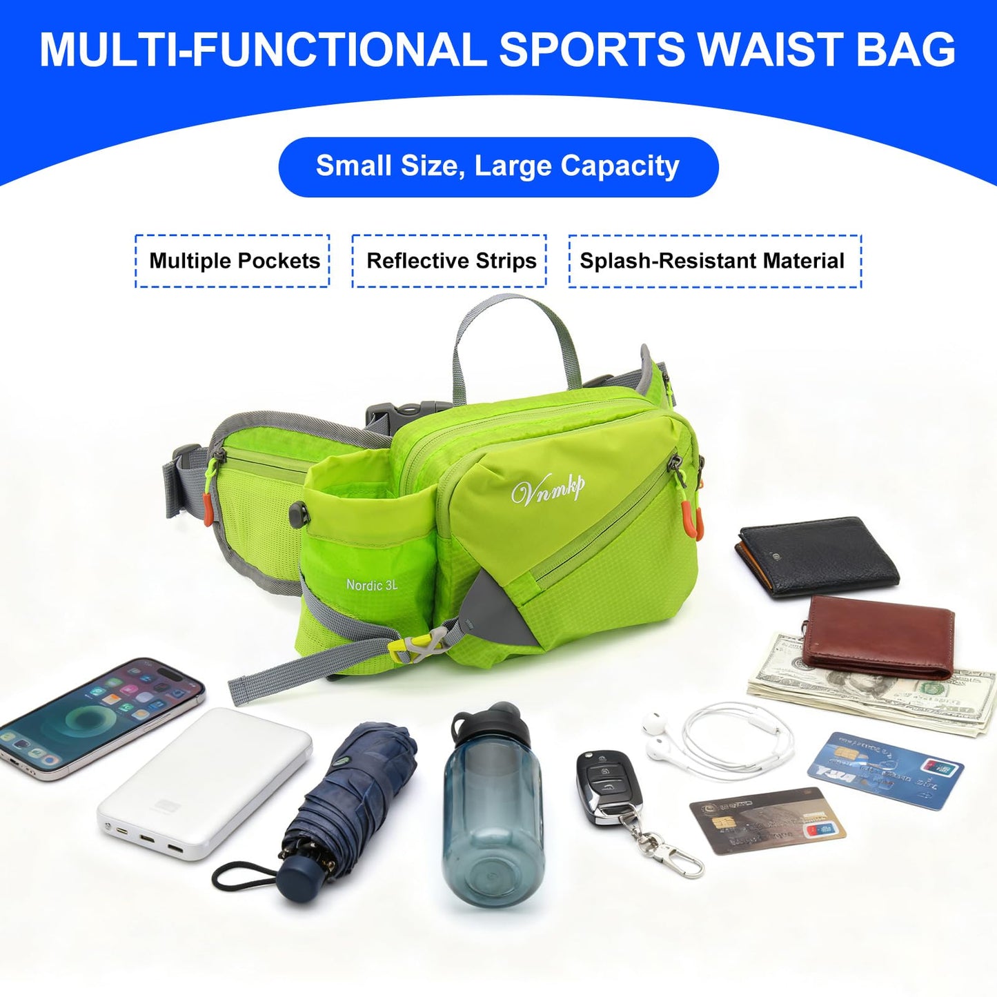 Waist Pack with Water Bottle Holder for Men and Women for Running Climbing Hiking Fitness Cycling and Other Outdoor Sports Green