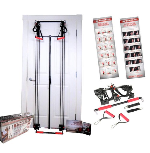 Tower 200, Complete Gym, Door, Gym, Body Building, Workout Equipment Doorway Fitness, Exercise Bands, Resistance Bands Set Men Weight Loss, Body Tower, x Factor, Anti Aging, Women, Free Straight bar
