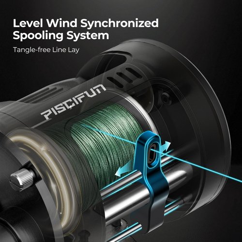 Piscifun Chaos Pro Baitcasting Fishing Reel, CNC Machined Aluminum Body Round Catfish Reel with 25LB Max Drag, Trolling Reel with Level Wind & Magnetic Braking for Lake & Saltwater, Black, Right Hand