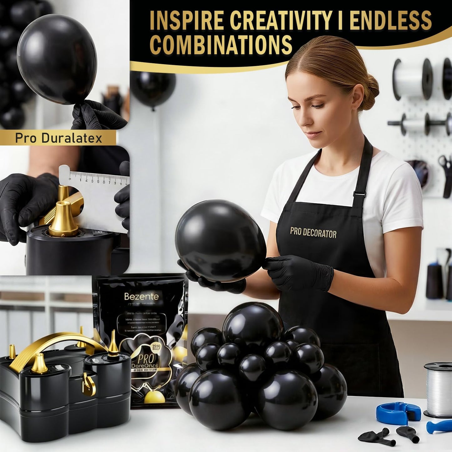 Bezente Pro Duralatex Black Balloons - 100 Pack 12 inch Extra-Thick Black Balloons for Long-Lasting Professional Party Decorations, Large New Year Birthday Graduation Wedding Anniversary
