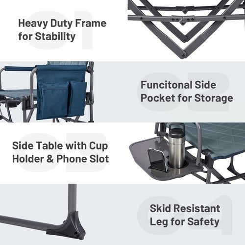 TIMBER RIDGE 2 Pack Camping Directors Chairs with Side Table Pockets, Portable Folding Heavy Duty Lawn Chair for Outdoor Fishing Trip Picnic Concert 400lbs, Blue