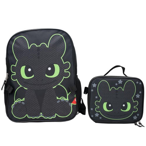 AI ACCESSORY INNOVATIONS How to Train Your Dragon Toothless Backpack and Lunch Box Set, 16 inch School Bag, Black
