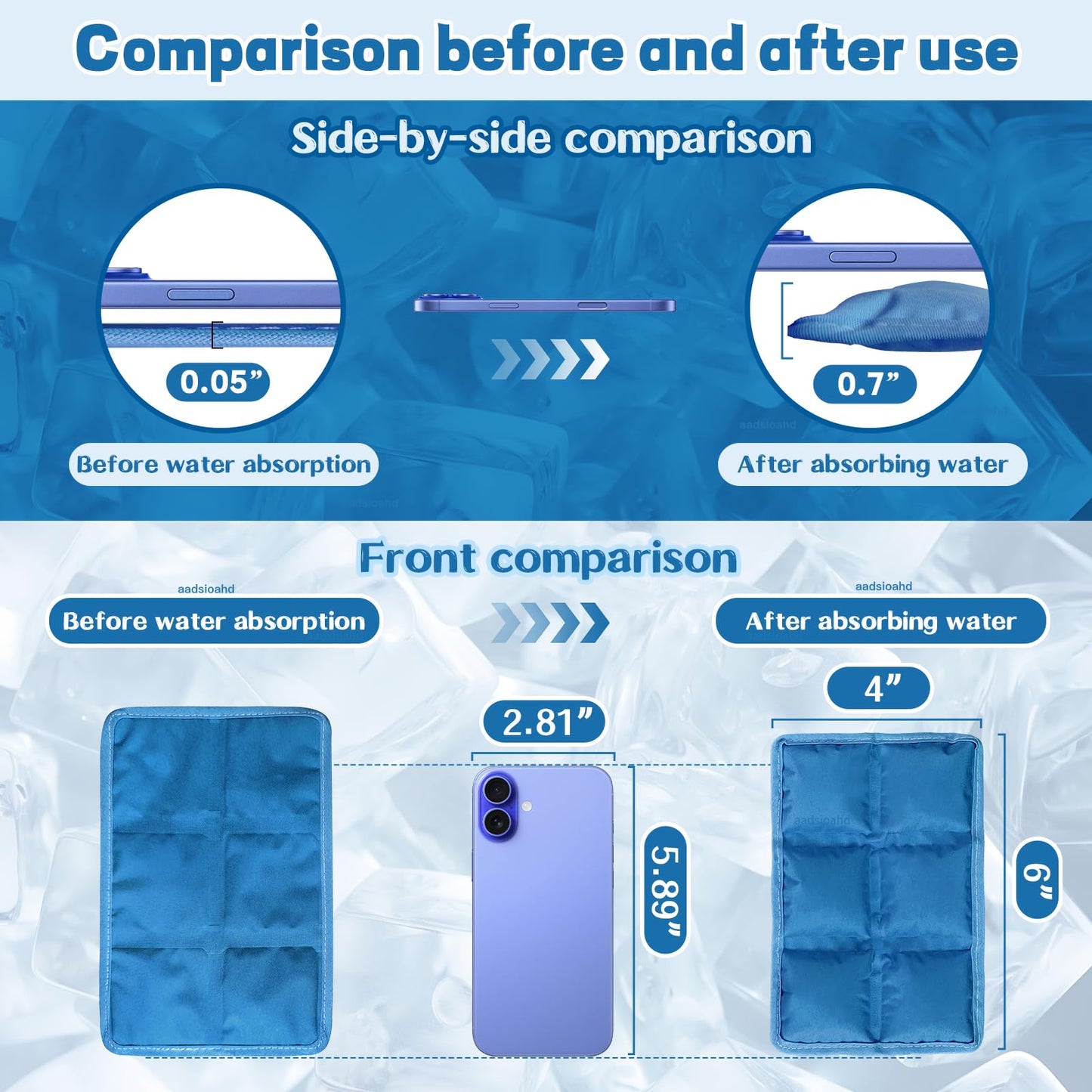 4pcs Ice Packs for Lunch Boxes & Coolers - Slim Reusable Water Absorption Lunch Box Ice Packs for Food Freshness(6”x4”x0.7”) - Non-Toxic Freezer Packs for Bento Boxes Picnic, School, Office & Camping