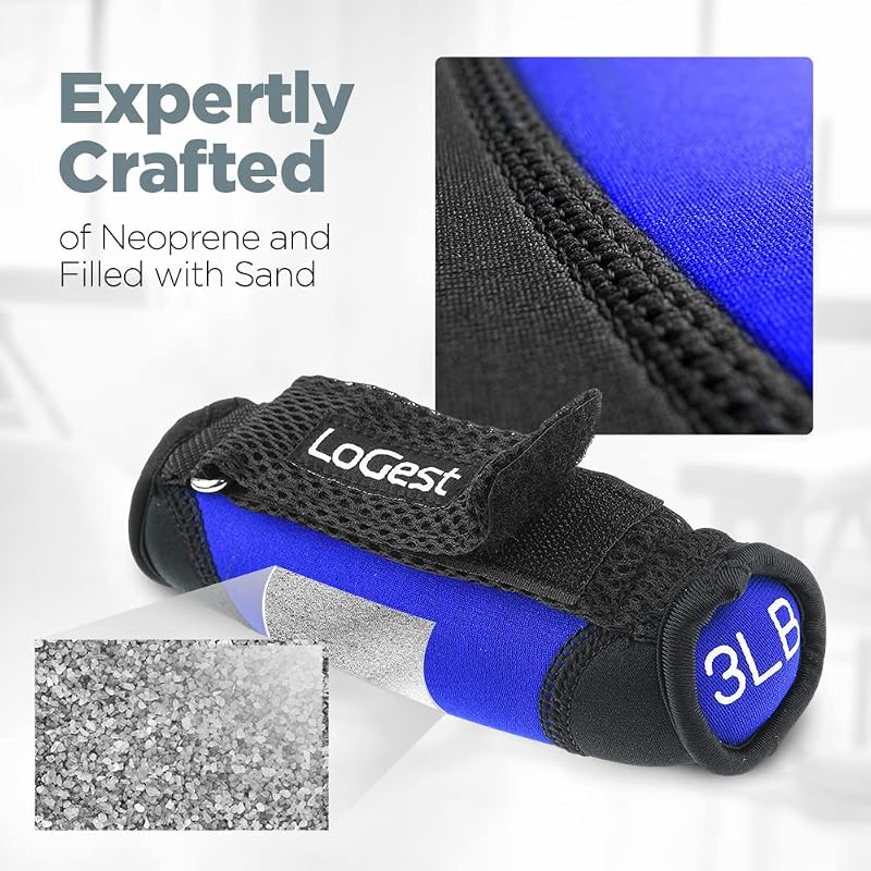 Logest Soft Hand Weights Set - 1-4 lb Adjustable Neoprene Dumbbells with Velcro Straps (Red, Yellow, Blue, Purple) - For Walking, Aerobics, Yoga