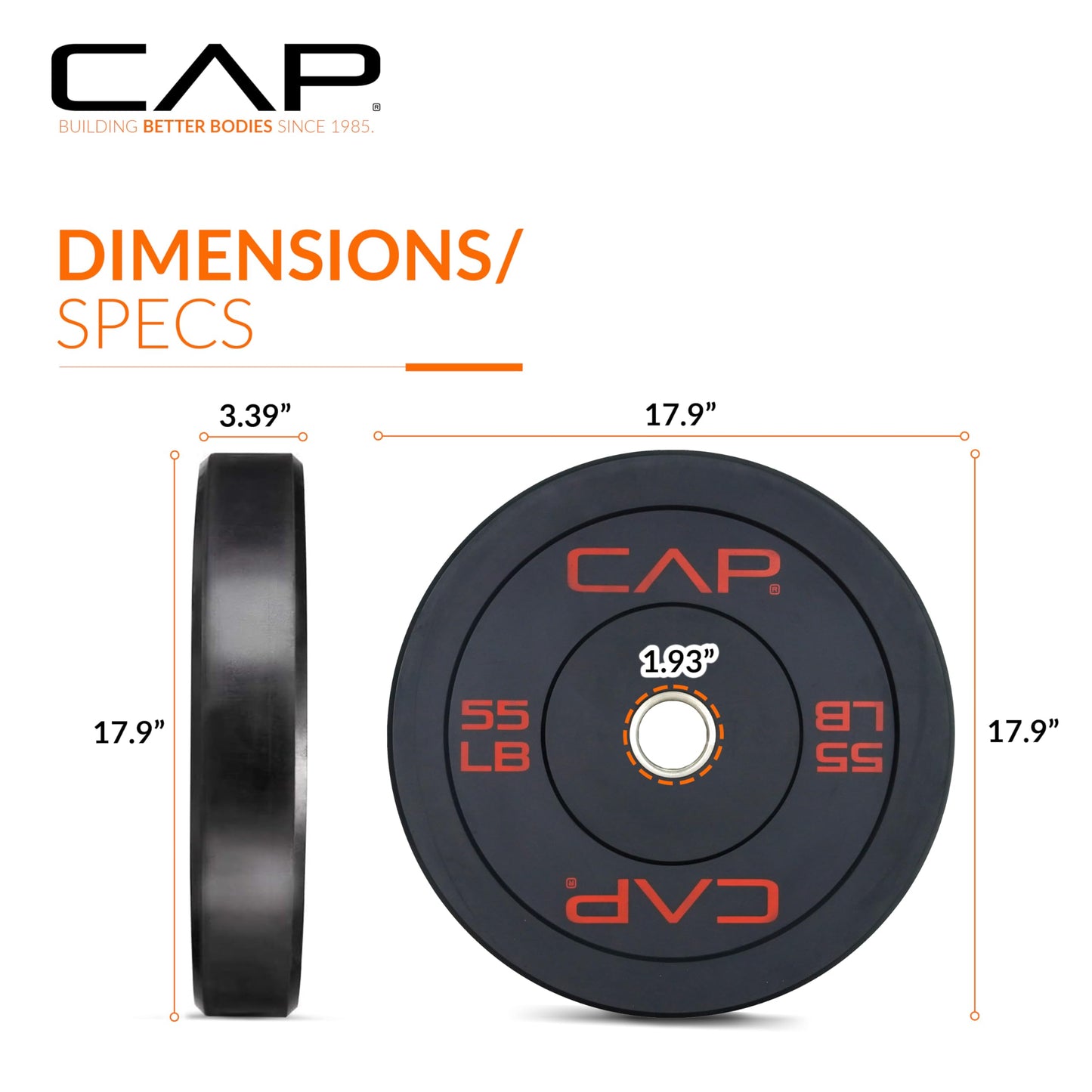CAP Economy 55 lb Single Olympic Bumper Plate, Medium Bounce Rubber Weight Plate with Steel Hub, 2-Inch Olympic Barbell Compatible for Strength Training, Weightlifting & Home Gym Workouts