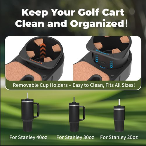 Upgraded Golf Cart Armrest with Cup Holder – Universal Fit for EZGO, Club Car, Yamaha – Waterproof, Golf Cart Accessories, Larger Armrest Area, No Drilling Required, Fits 1" & 1.25" Square Tubes