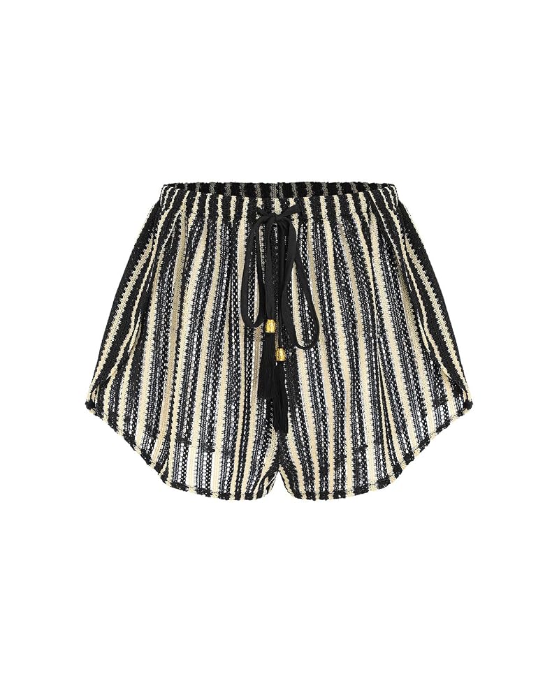 High Waist Crochet Cover Up Shorts for Beach – Striped Black Color, 1-Black Striped, Medium