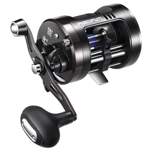 Piscifun Chaos Pro Baitcasting Fishing Reel, CNC Machined Aluminum Body Round Catfish Reel with 25LB Max Drag, Trolling Reel with Level Wind & Magnetic Braking for Lake & Saltwater, Black, Right Hand