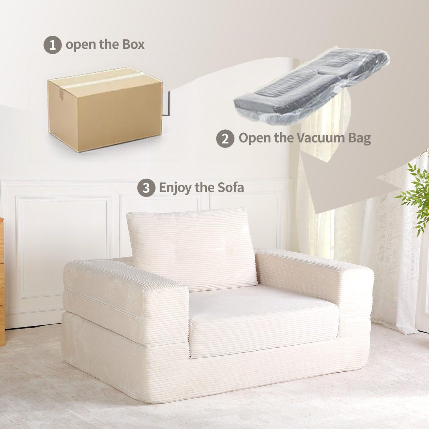 FRITHJILL Convertible Corduroy Sofa Bed for Adults & Pets, 3-in-1 Foldable Floor Couch, No Assembly Memory Foam Lounger for Living Room Bedroom, Pet Friendly Nest Sofa