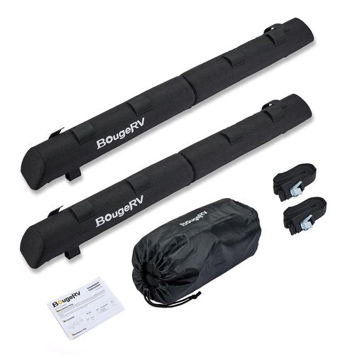 BougeRV Soft Roof Rack Pads Surfboard Car Rack for SUP Kayak Canoe Ladder Luggage Carrier, Universal for Different Shape of Cross Bars, Water-Resistant Crossbar Pads with 2 Endless Ratchet Straps