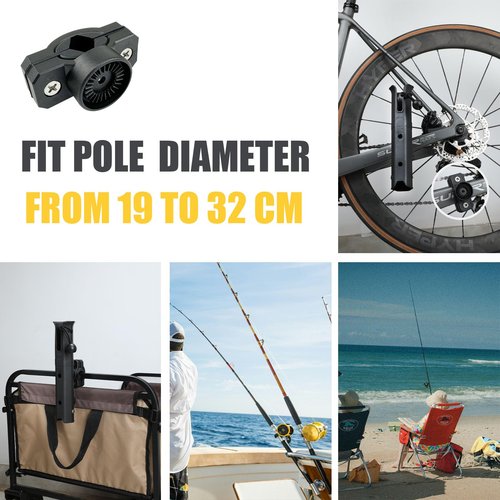 VEXPLO Adjustable Pole Mount Bike Fishing Rod Holder for Bicycle, Chairs, Cart, Scooter, Motorcycle, ATV & Beach Car, Bike Fishing Pole Holder Rack with Mount Clamp (1.6" Inner Diameter)