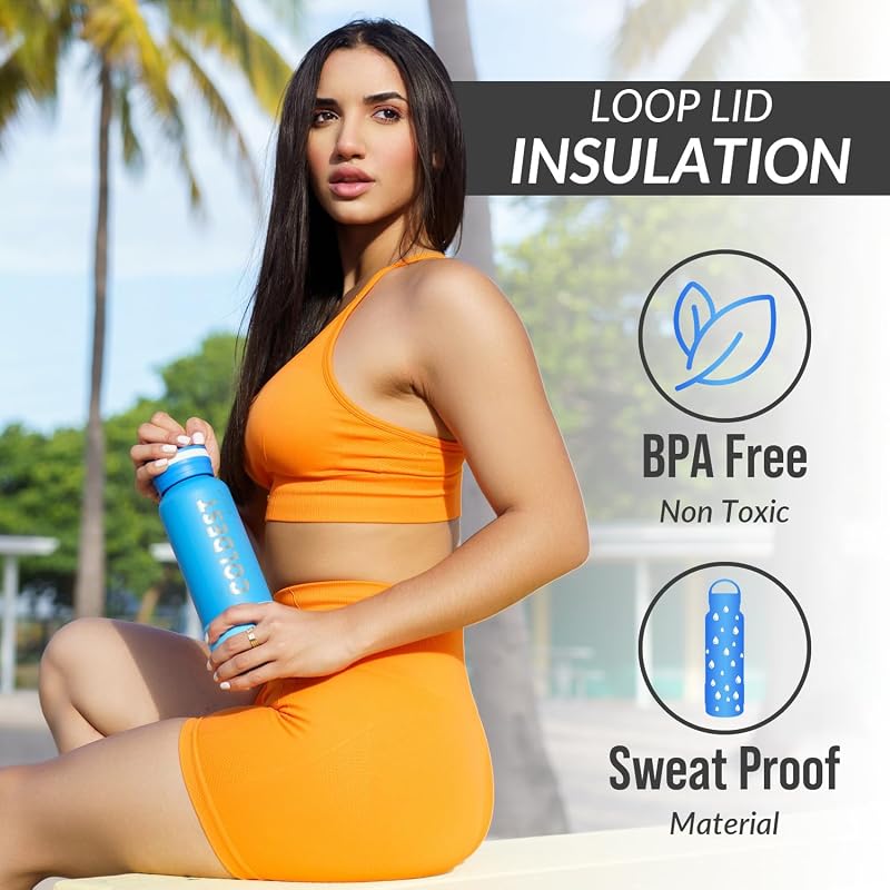 Coldest Insulated Water Bottle with Handle Lid 32oz Matte Black - Leak Proof Triple Wall Stainless