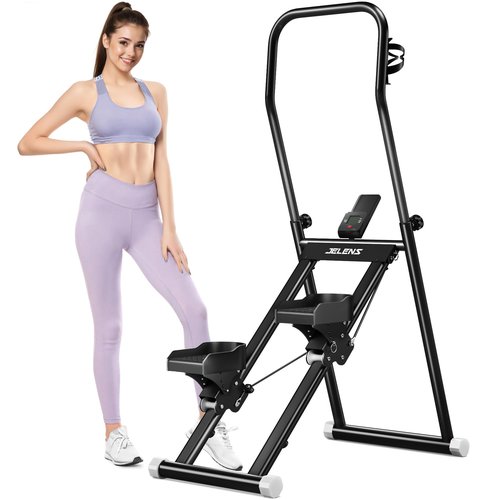 JELENS Stair Stepper for Home Gym Exercise, Compact Folding Cardio Exercise Climber for Full-Body Workout, Vertical Climber Machine, Extended Step Range Design (Black)