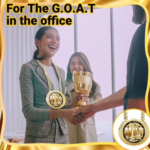 ecvepo GOAT Trophy Chain, 6 Inch Gold Medal Necklace, Sports Achievement Award for Football Basketball Soccer