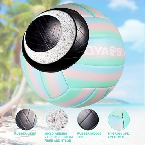 BYAOSUN Beach Volleyball Soft Official Size 5 Volleyball,Training Waterproof Volleyballs for Indoor Outdoor Pool Beginner Teenager Adult(Blue Pink Green)
