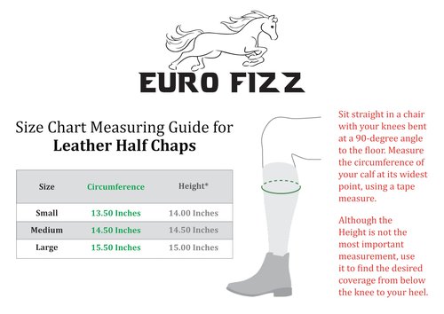 euro fizz Half Chap Gaiter Extra Grip Non Slip Full Grain Takey Cow Leather (Black, Large)