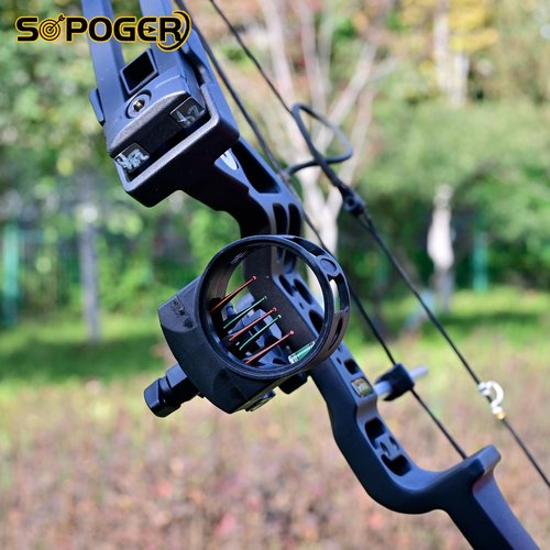 SOPOGER 5 Pin Bow Sight for Compound Bow .019??Fiber Optics Archery Recurve Bow Sight with Knobs Windage & Elevation Adjustable Archery Sights Right Handed for Hunting Competition Practice