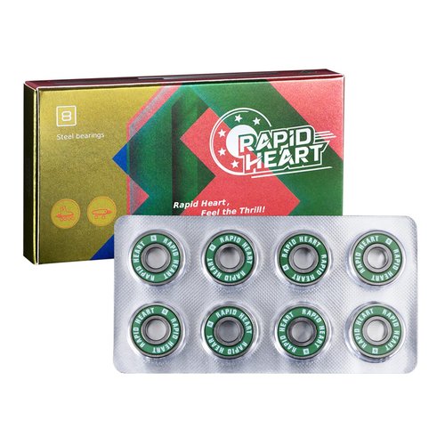 Rapid Heart 8 Pack 608 2RS Precision Steel Green Bearings. 30+ Second Spin Test. for Skateboards, Longboards, Inline & Roller Skates. Premium Quality, Affordable Price,High-Performance Alternative.
