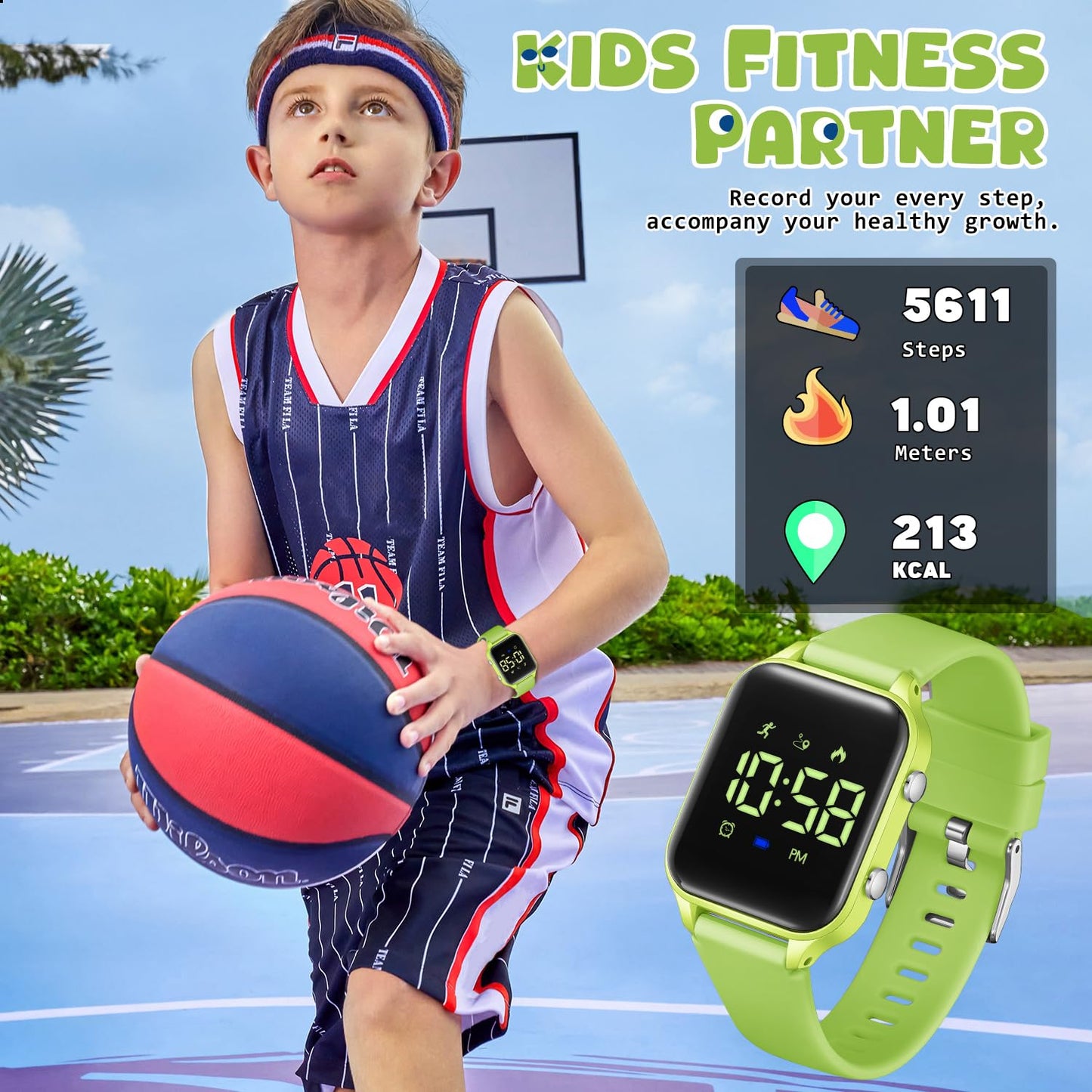 Timever Kids Digital Watches for Boys Girls, Sports Watch with Fitness Tracker, Pedometer, Alarm Clocks, Stopwatch, No App Needed Waterproof Kids Watch, Gift for Teens Student Girls Boys Ages 5-14