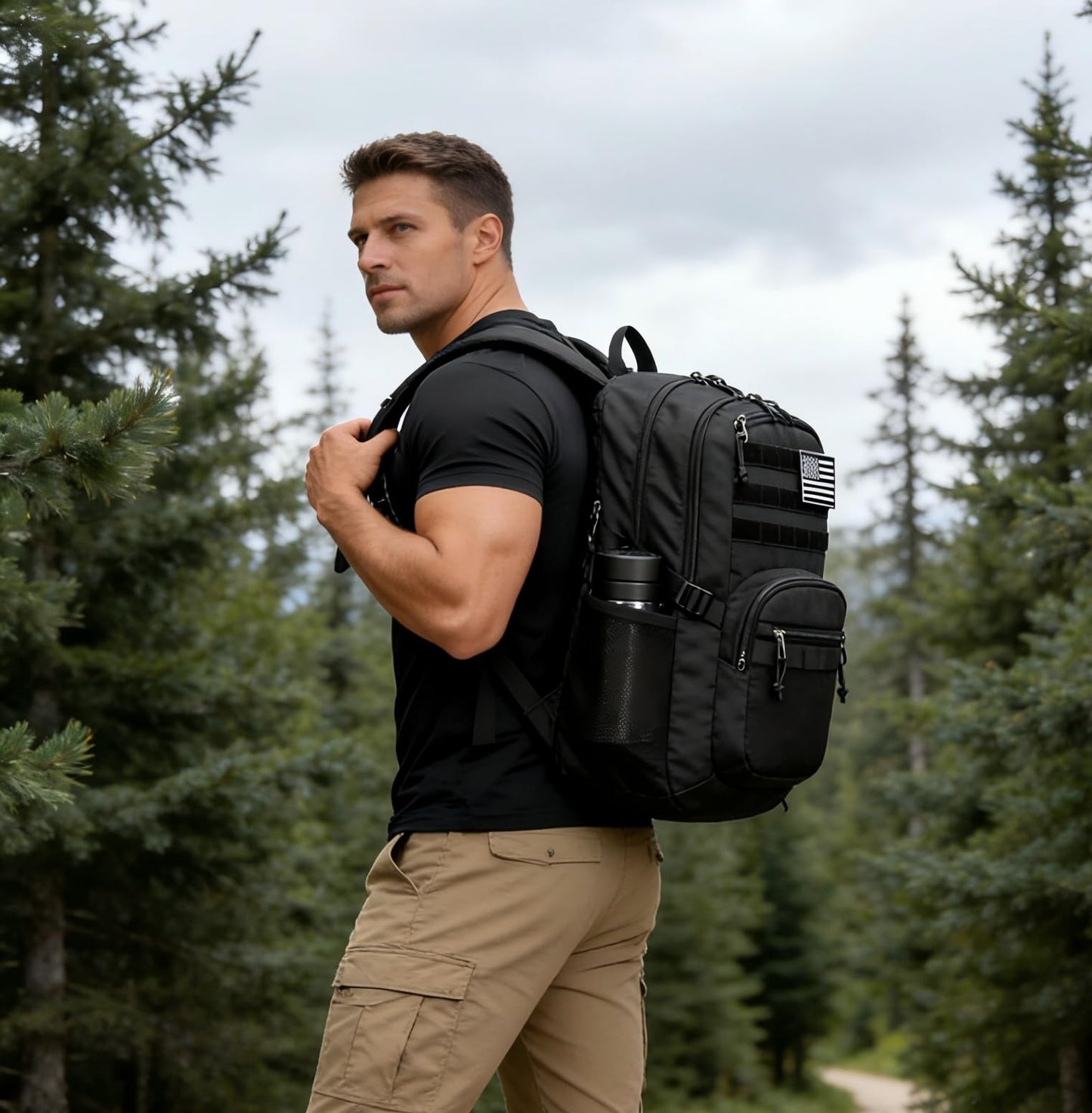 Wotony Military Tactical Backpack for Men Army 3 Days Assault Pack Bag with Molle System for Outdoor Adventures (Black, 40L)