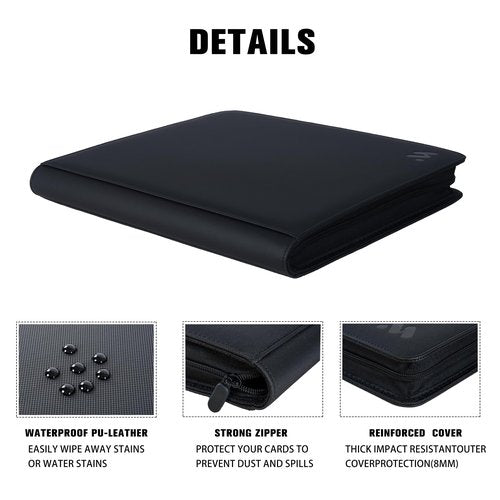 MORABTO Premium 1000+ Pockets Card Binder,16 Pockets Trading Card Binder Ringless Side Loading Trading Card Album Folder for TCG -Black