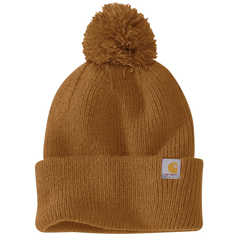 Carhartt Women's Knit Pom-Pom Cuffed Beanie, Carhartt Brown, One Size