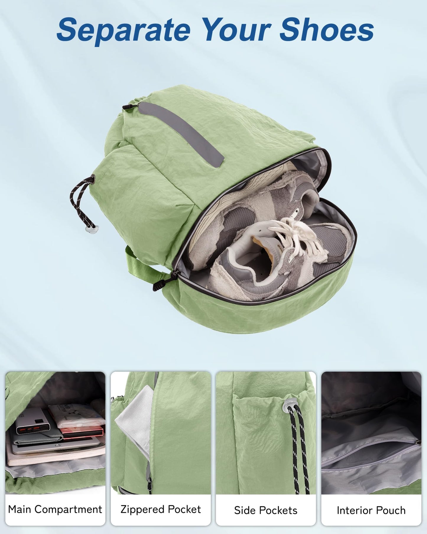 JELUTAR Drawstring Backpack for Men Women Water-Resistant Gym Bag with Shoe Compartment Lightweight String Sport Sackpack for Basketball Soccer Swimming and Travel, Green