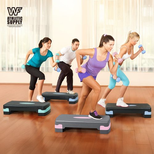 Aerobic Stepper Set with Dumbbells & Measuring Tape, Adjustable Height 2 Level Risers Workout Exercise Step Platform, Pink Grey, the Ultimate Gift for a Joyful Holiday and Merry Christmas