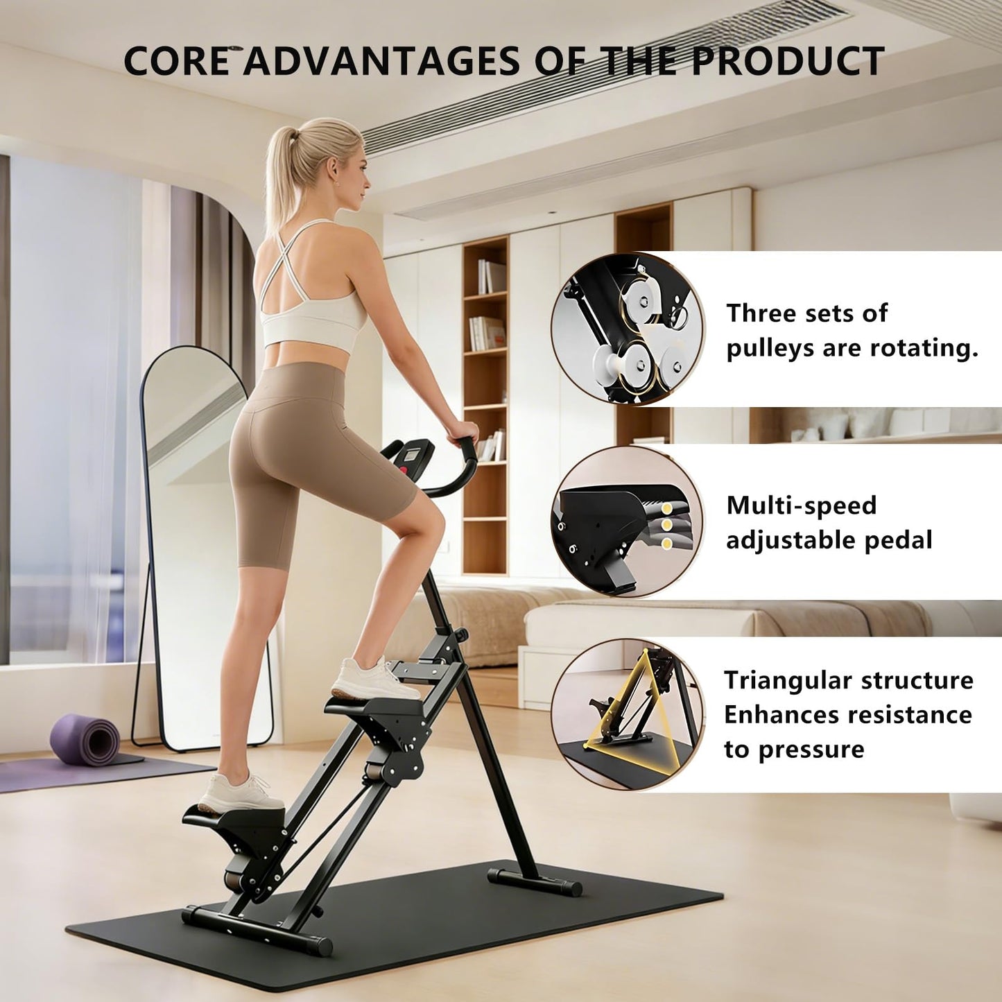 Foldable Stair Stepper for Home Gym, Adjustable Resistance Mini Stepper with Non-Slip Pedals, 300lb Capacity Quiet Climber Cardio Equipment，Compact Exercise Step Machine