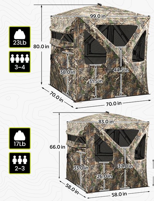 TIDEWE See Through Blind 360° Silent with Swing Door, 2-3/3-4 Person Pop Up Ground Blind with Detachable Blackout Panel & Carrying Bag, Portable Resilient Tent