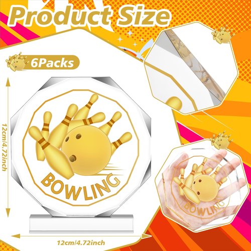 Anglechic 6 Pack Sports Trophy Acrylic Award Medals 4.72 x 4.72 Inch Sports Contest Trophies Bulk Plaques Team Prize Gift Trophies for Competition(Bowling)
