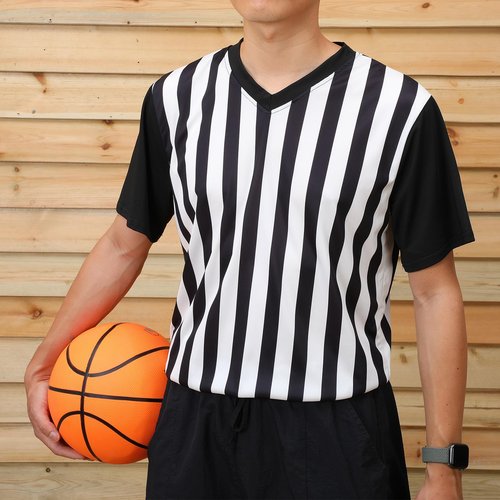 Skicuff Men's Referee Shirt V Neck Umpire Jersey Black Short Sleeve Ref Shirt Costume for Men Women Football Soccer (XL)