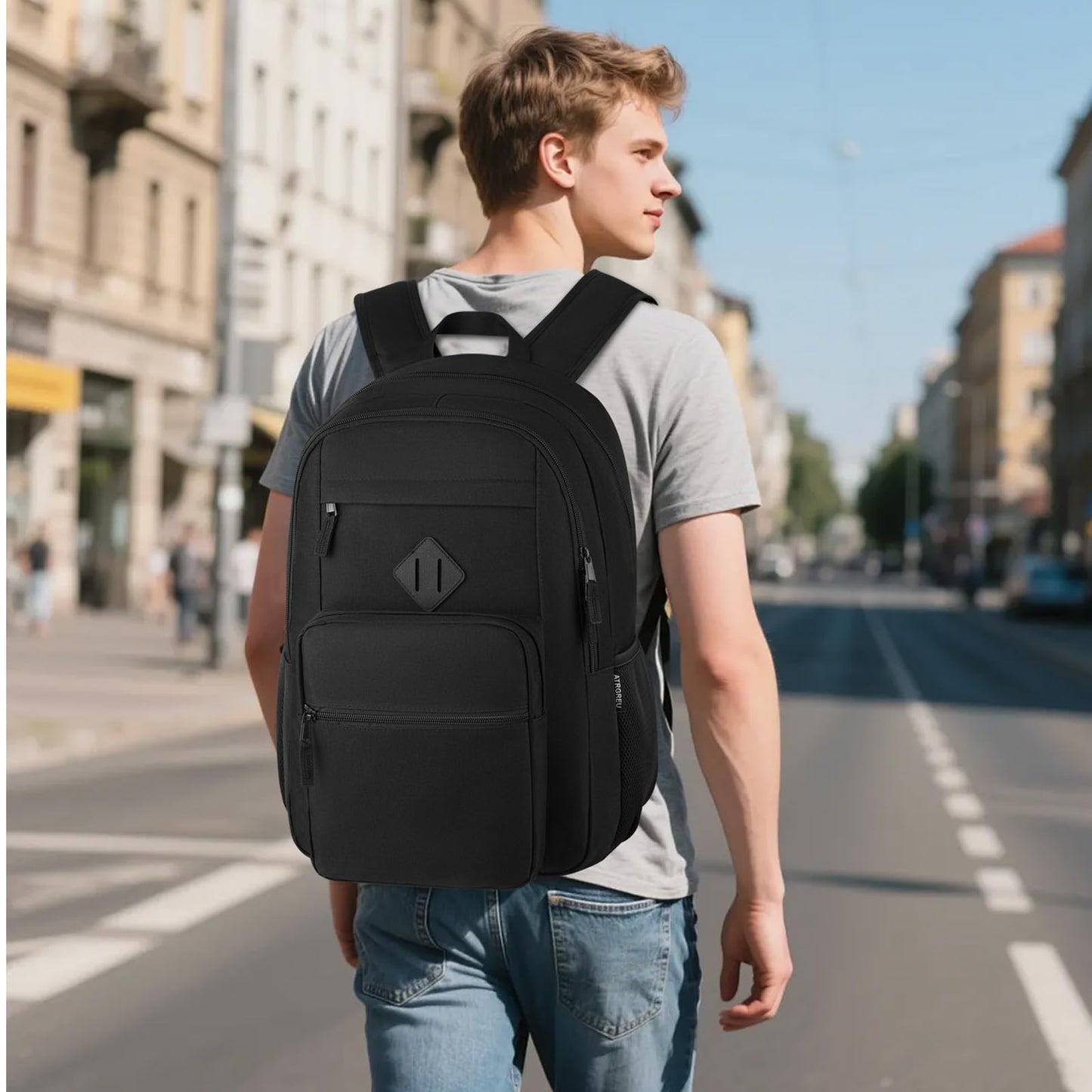 Atrgreu Black Backpack for Men and Women, Lightweight School Backpack Teen Boys Girls, Casual Bookbag, Daily-use Travel Laptop Backpack Fits 15.6 Inch Notebook