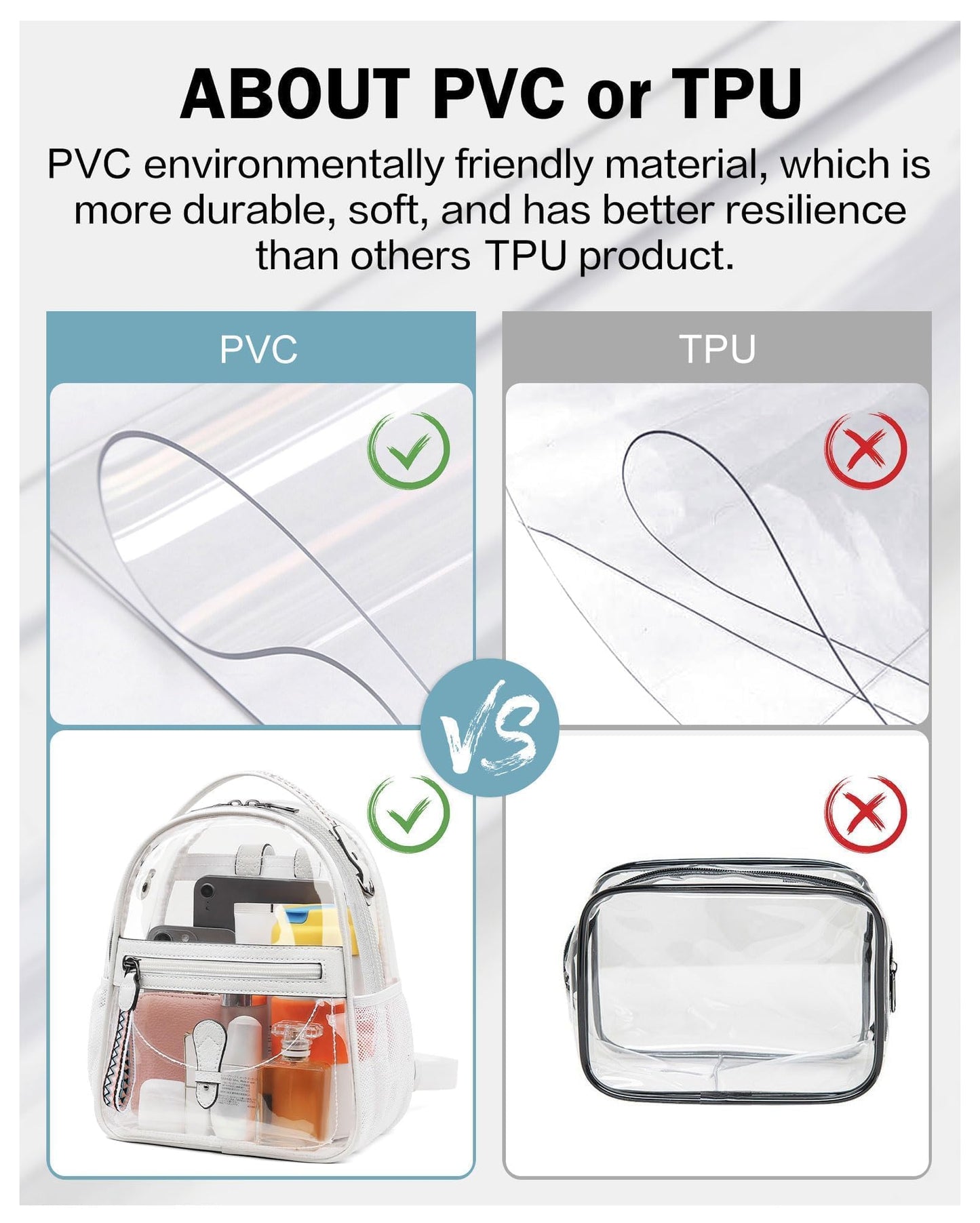 FADEON Clear Small Backpack Purse for Women, Designer Transparent Shoulder Handbag, PVC Mini Clear Bag for Stadium Approved