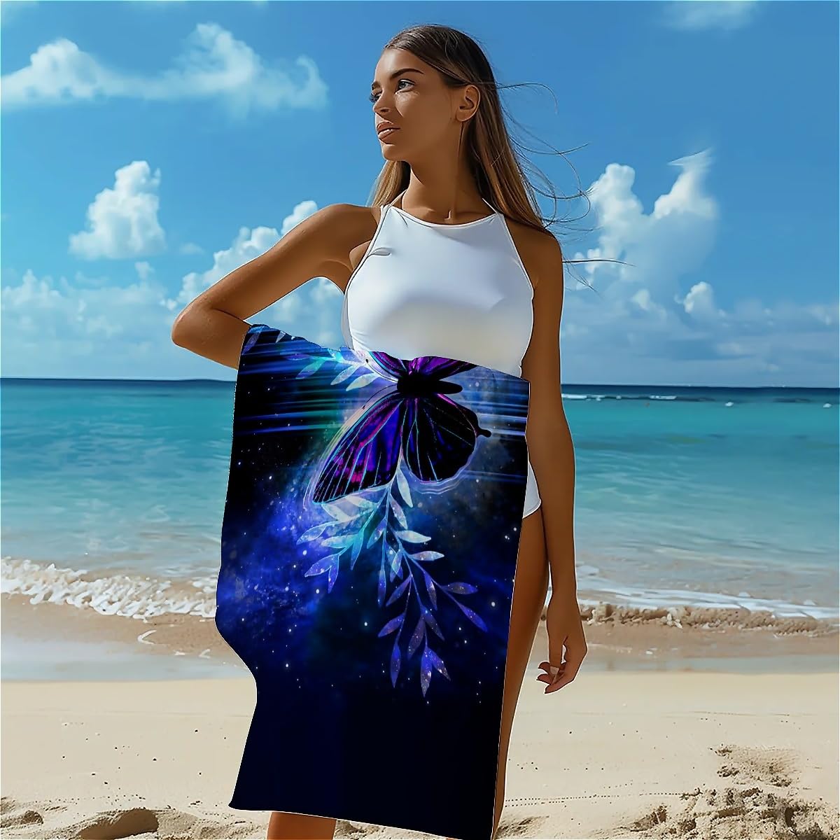 Amasnay Galaxy Butterfly Microfiber Beach Towel Sand Free Towels Thin Quick Dry Super Absorbent Oversized Large Lightweight Towels for Travel Sports Pool Swimming Bath Camping Yoga Women Girls Adults