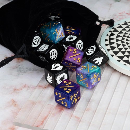 48 Pieces MTG Dice Counters Icon Abilities Keywords Counter Plus One Buff Life Tokens Dice Set for TCG Magic Cards Game Accessories, Purple