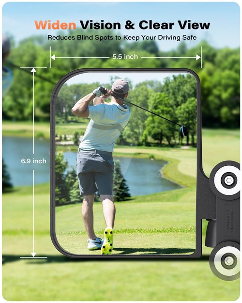 A2C Universal Magnetic Golf Cart Side Mirrors Compatible with EZGO Yamaha Club Car, No Drilling Large Magnetic Tractor Golf Cart Mirrors for Kubota Mahindra John Deere, Golf Car Tractor Accessories